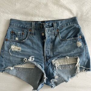 Levi’s 501 Distressed Blue Denim Shorts